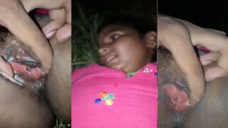 Village girl pussy fingered outdoors at night time