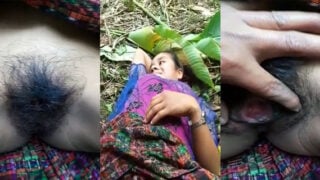 Village girl showing her bushy pussy outdoors
