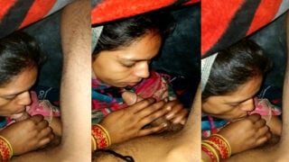 Dehati Bhabhi giving blowjob under blanket